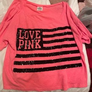 Victoria’s Secret PINK lose fitting neon pink crop top black sequins small